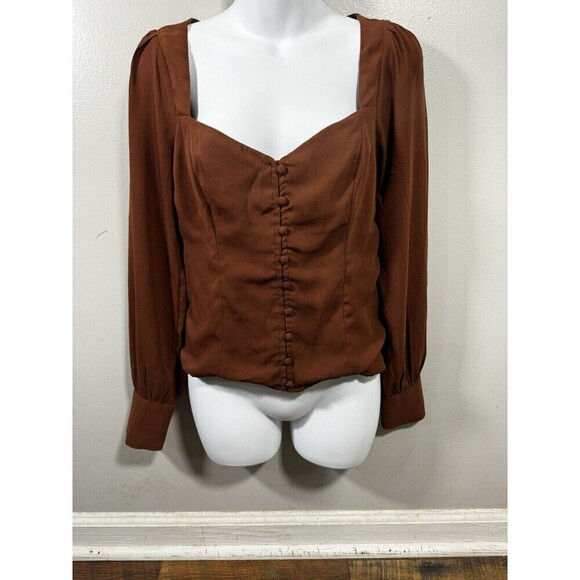 Abercrombie  Sweetheart Long Sleeve Blouse Woman - Brown Tan Size Small - Picture 1 of 9